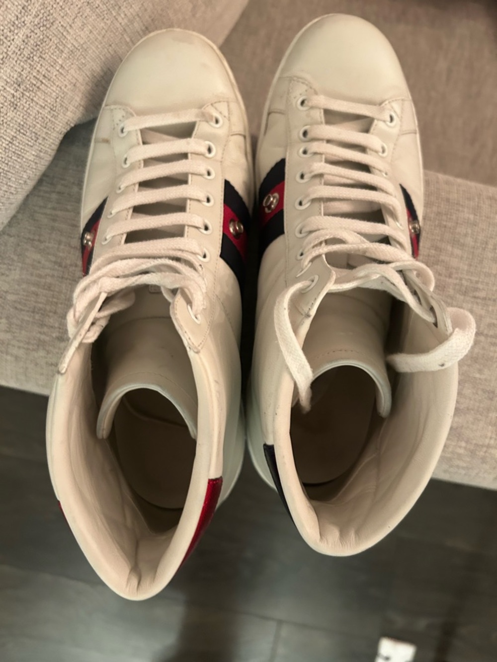 Authentic Gucci White Leather High-Top Sneakers - Picture 2 of 7